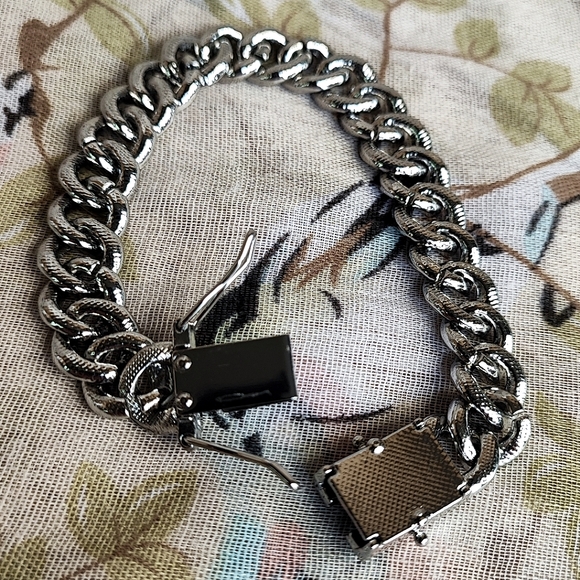 Cuban Chunky Heavy Link Chain Silver Tone Rhinestone Encrusted Bracelet UNISEX - Picture 10 of 14